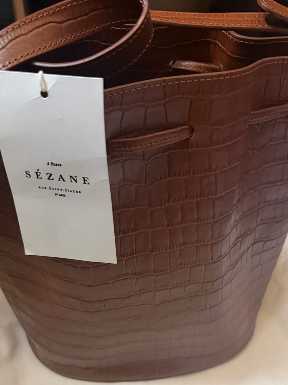 Sezane Farrow bag Croc-Embossed Leather Shoulder bucket bag
